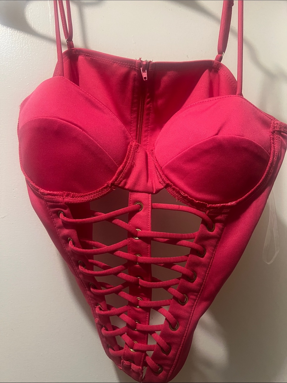 Red Lace-Up Corset Bustier Bodysuit - Women Intimates